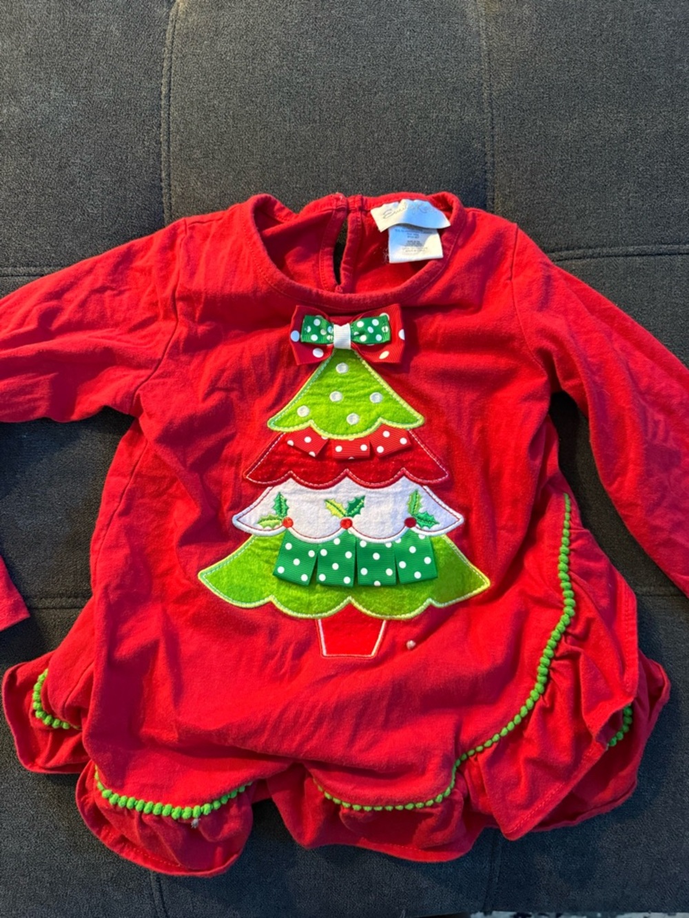 Emily Rose Red Girls' Holiday Top with Tree Appliqué